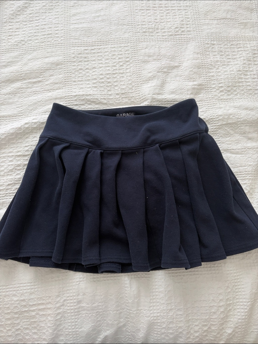 Garage Navy Pleated Skater Mini Skirt